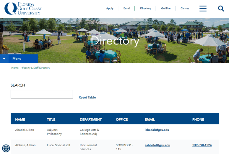 Florida gulf coast university higher education directory