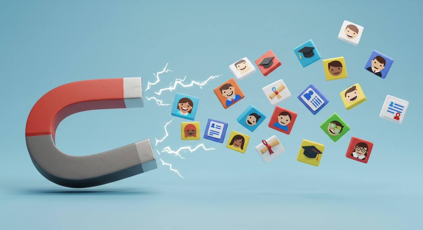 graphic of magnet attracting students