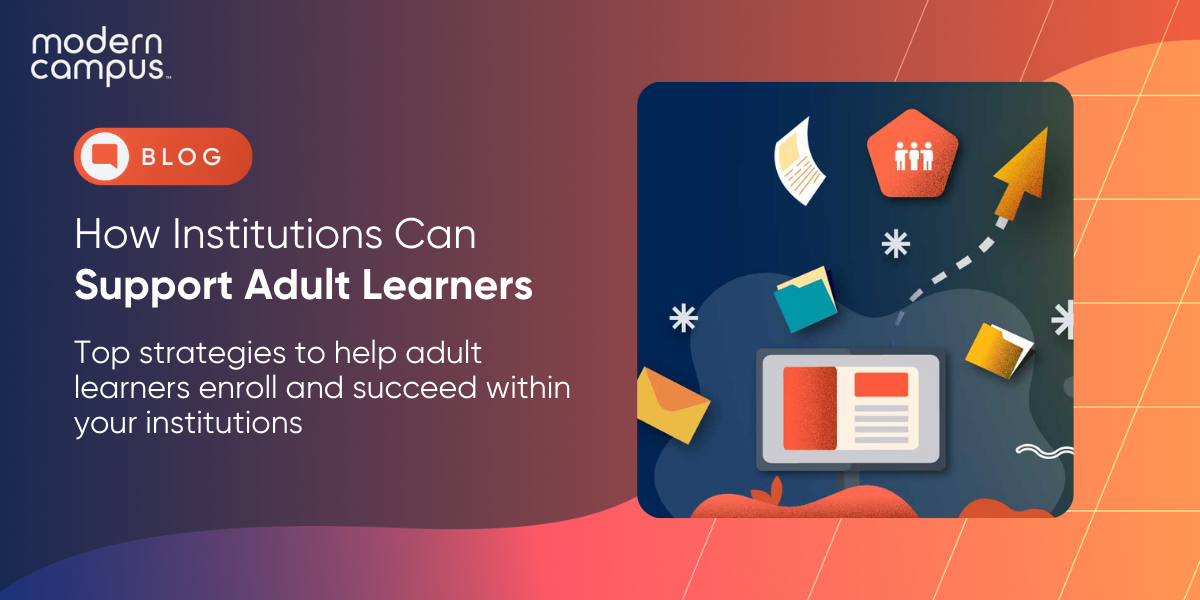 Graphic image with the phrase 'How institutions can support adult learners'