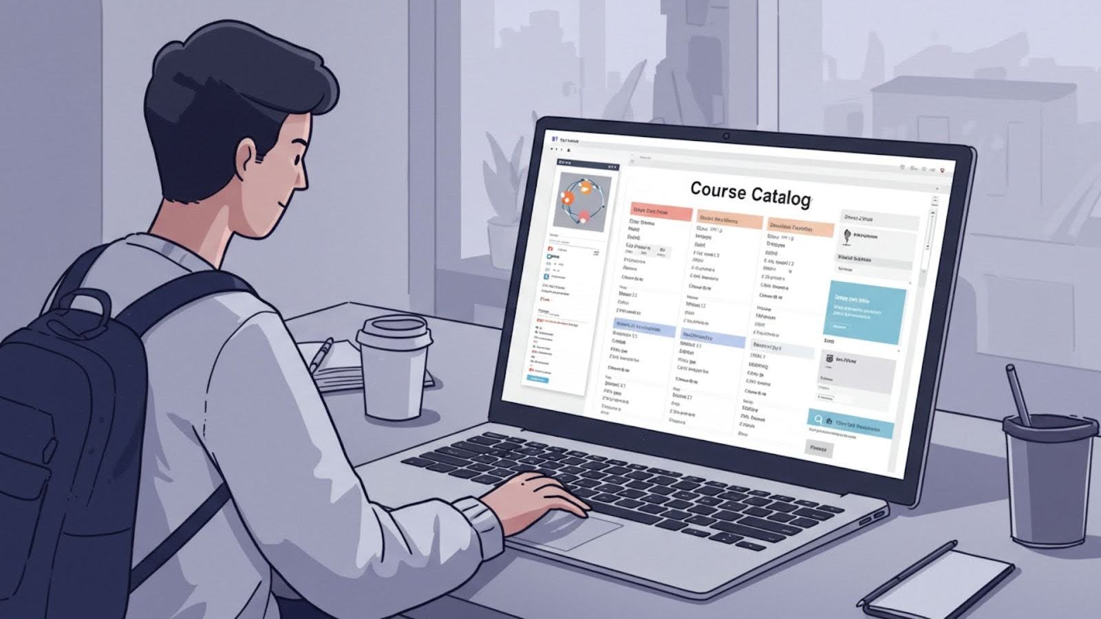 illustration of student on laptop