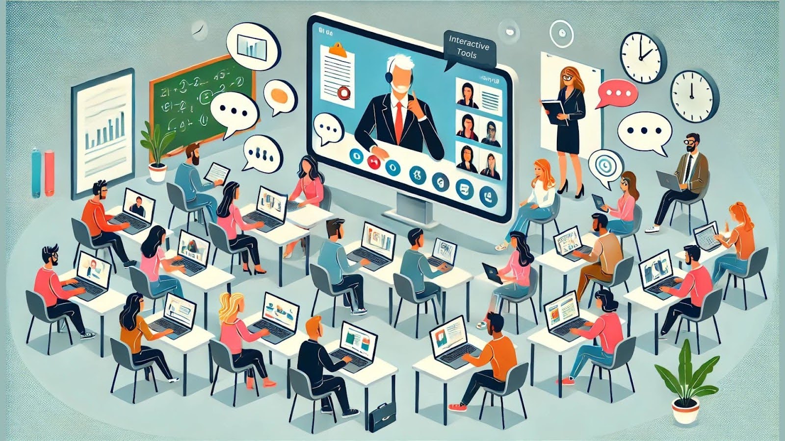illustration of leaders learning and using interactive tools