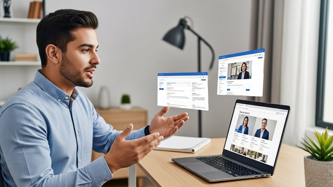 man interviewing online