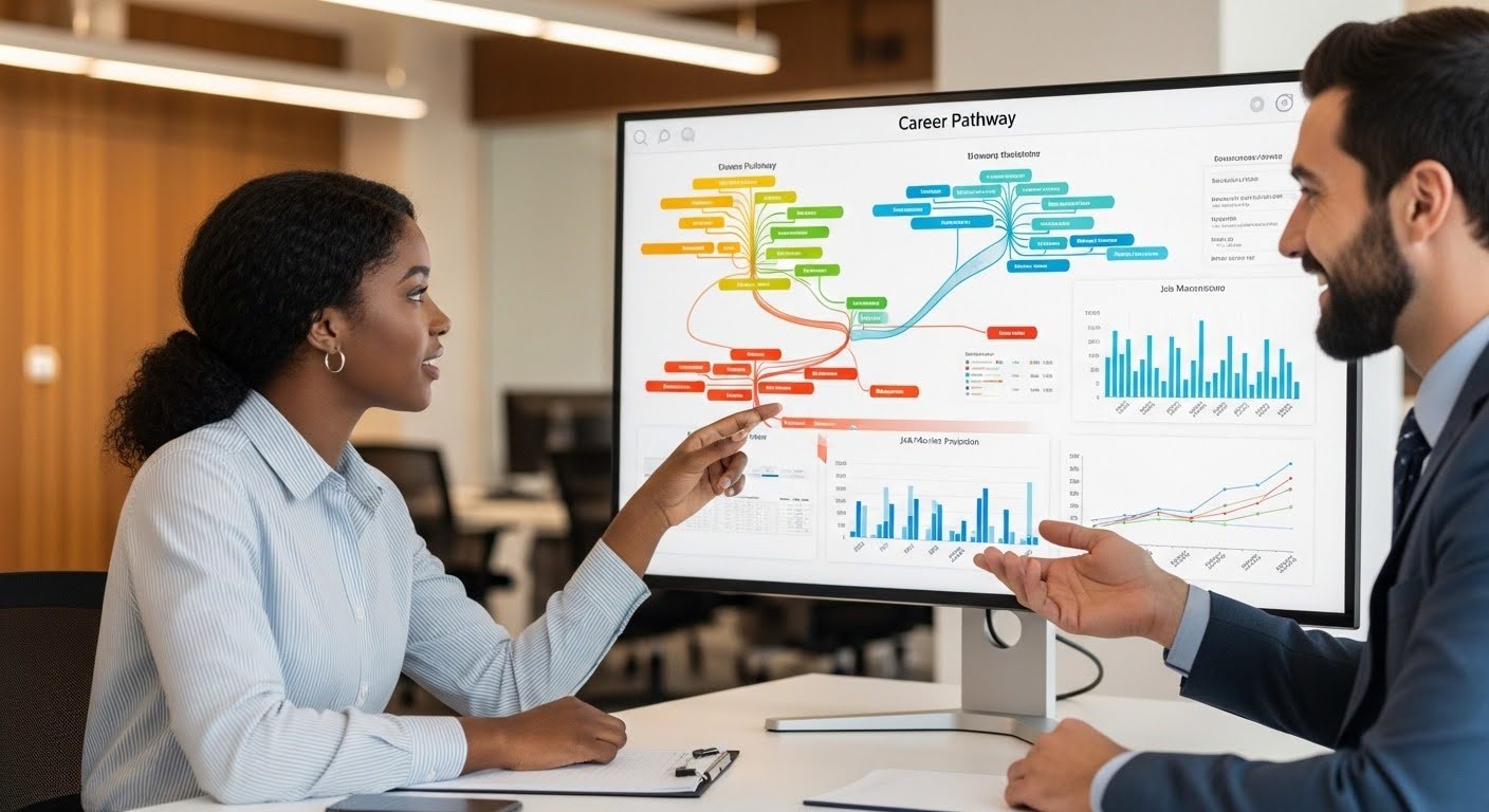 An image of a practitioner navigating career pathways data