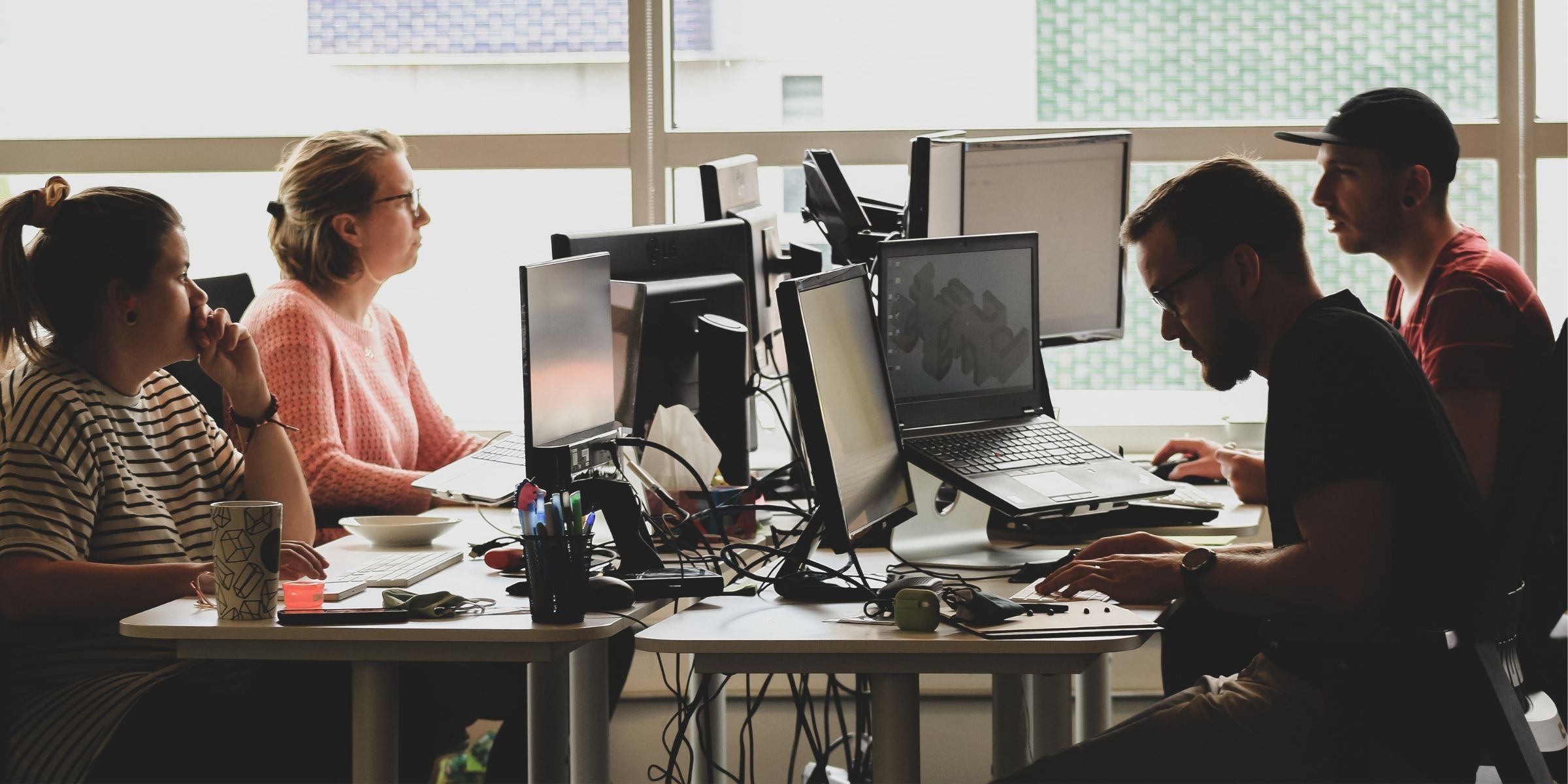 students typing at desks