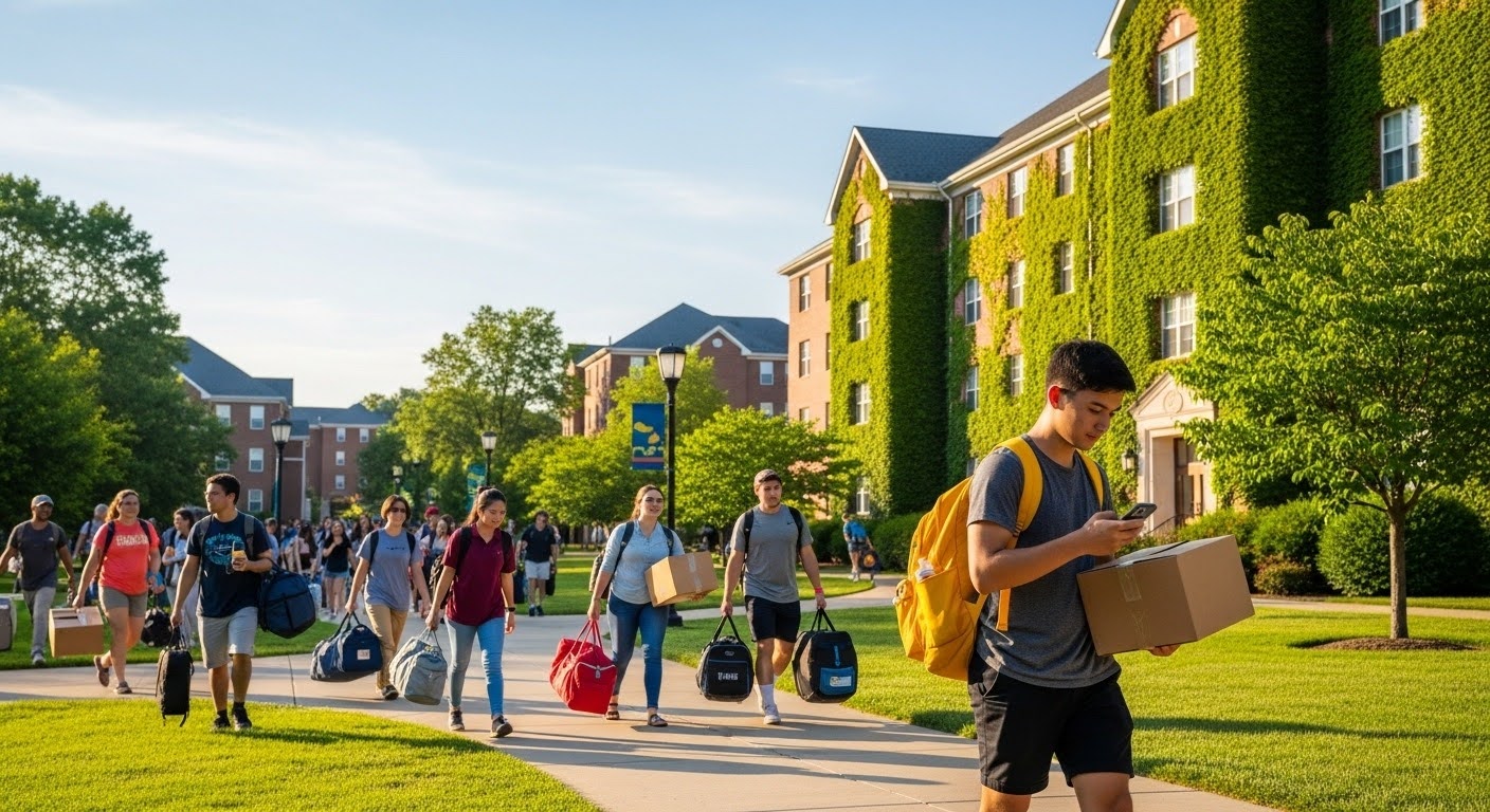 An image of students arriving at campus