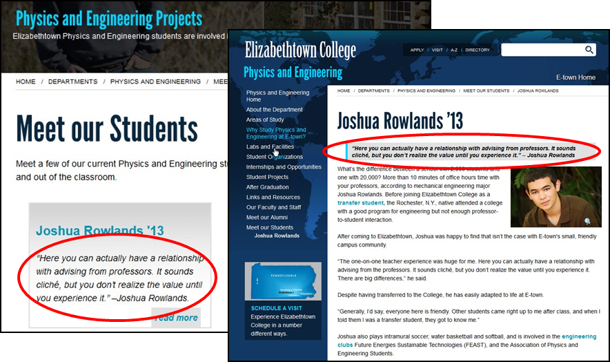 Elizabethtown College strives to be “environmentally friendly” with existing content by repurposing it — a key functionality of the Modern Campus CMS.