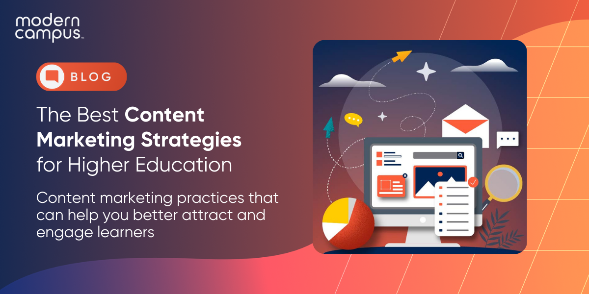 Graphic image with the sentence 'The Best Content Marketing Strategies for Higher Education'